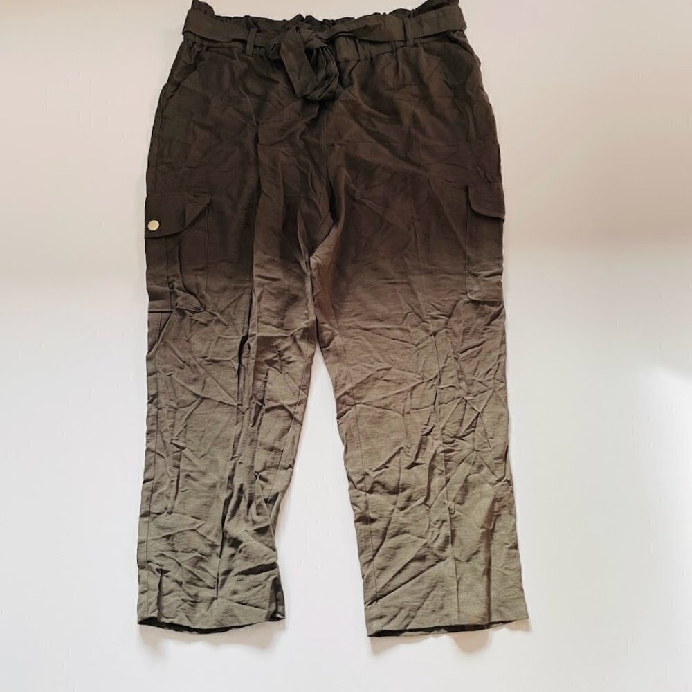 NWT Ann Taylor LOFT Pant Trouser Cargo Utility Belt Tie Waist Olive Green XL - Picture 4 of 12